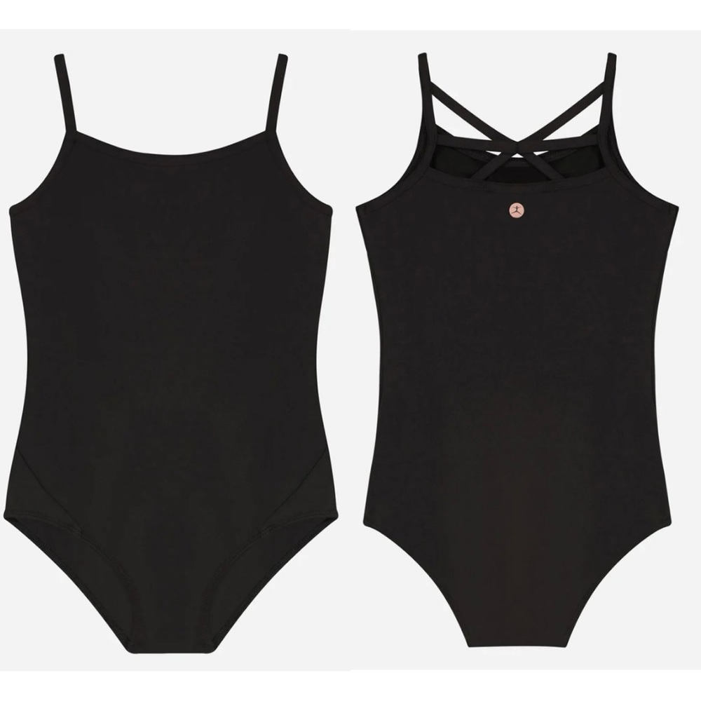 Danskin Black Basic Cami Crisscross Back Tank Dance Gymnastis Leotard M 8/10